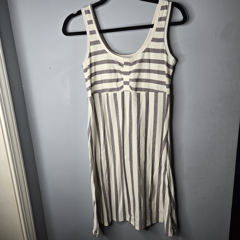 Carve Designs Striped Sleeveless Midi Dress Cream Built-In Bra Small Organic